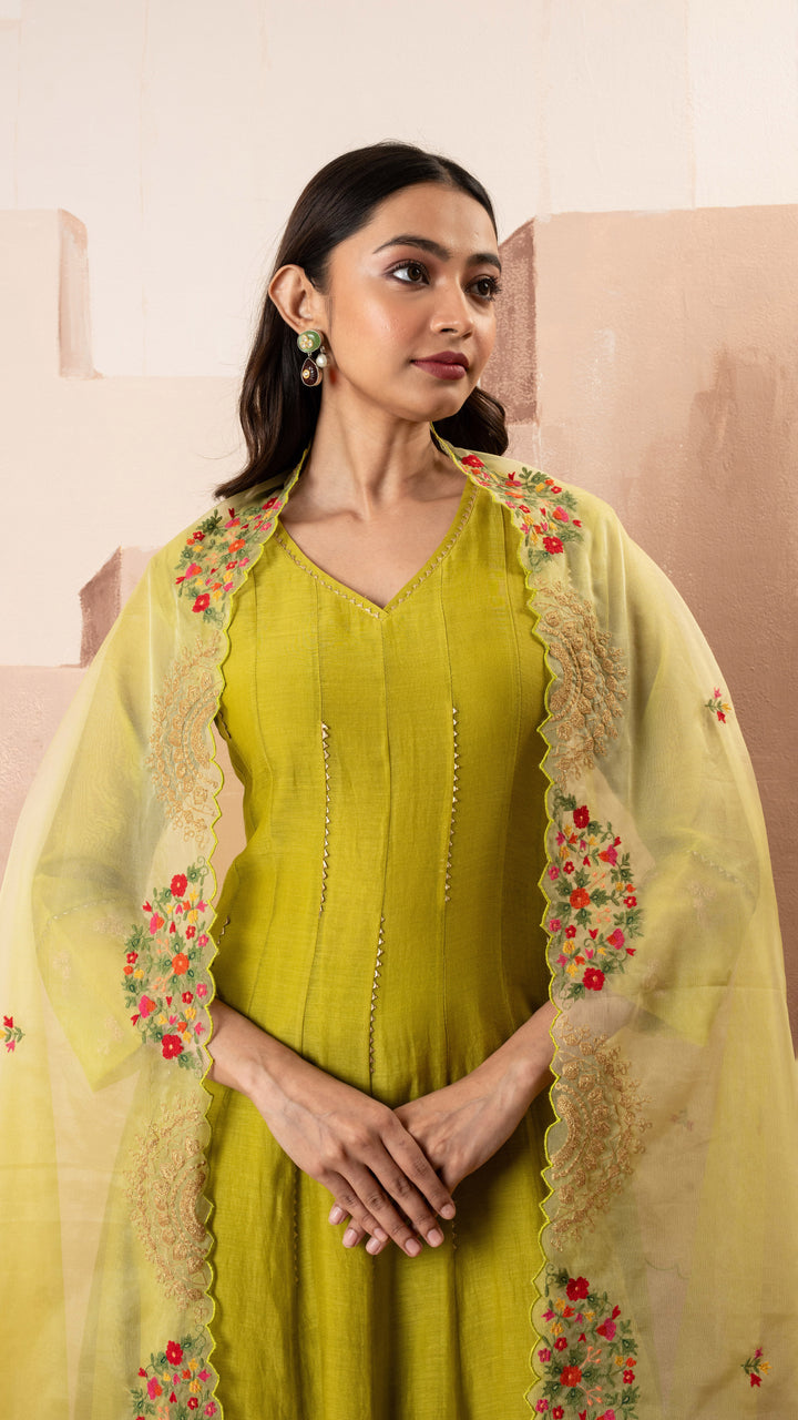 Ruhani Anarkali Set (Yellow Green)