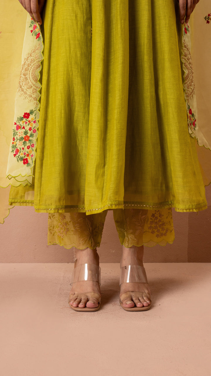 Ruhani Anarkali Set (Yellow Green)