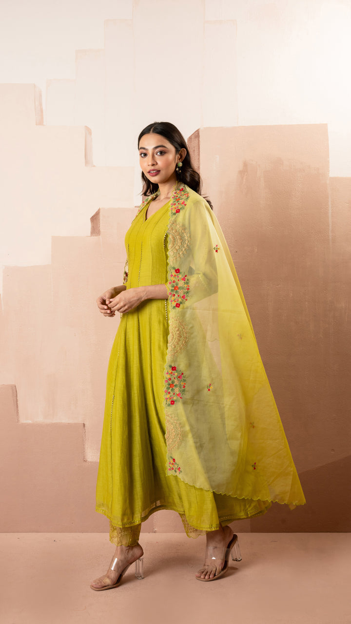 Ruhani Anarkali Set (Yellow Green)