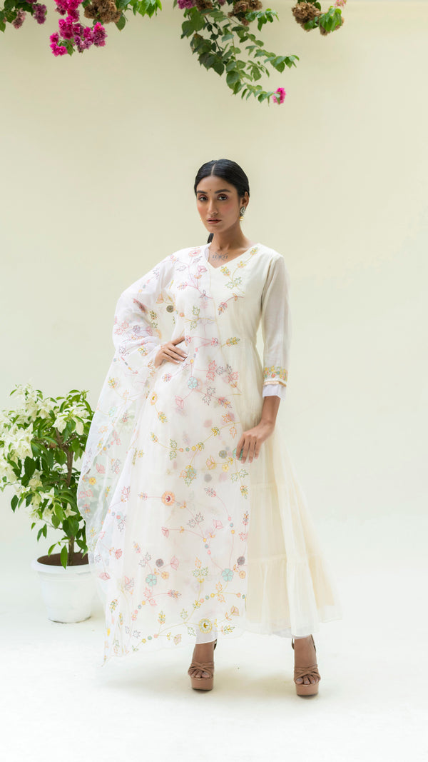 Soch Side-gather Anarkali Set (Pearl White)