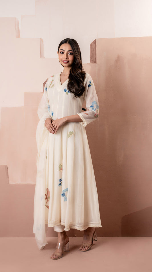 Frida Anarkali Set (White)