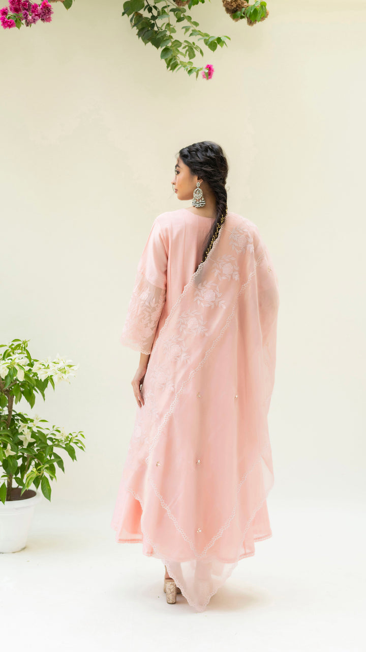 Reverse Applique Anarkali (Dusty Pink)