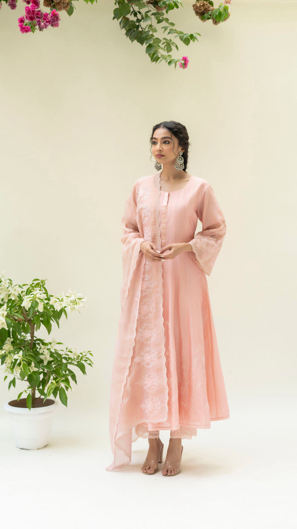 Reverse Applique Anarkali (Dusty Pink)