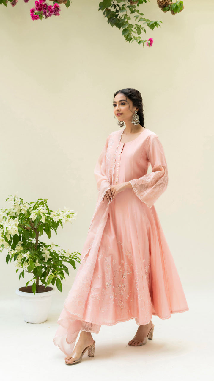 Reverse Applique Anarkali (Dusty Pink)