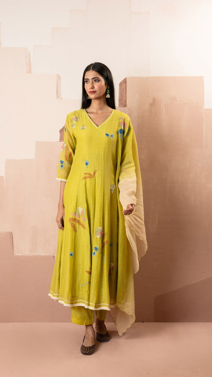 Frida Anarkali Set (Yellow Green)