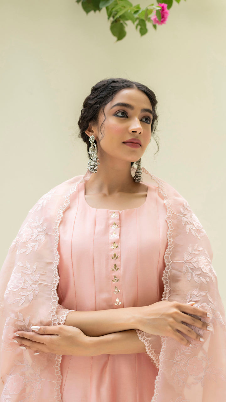 Reverse Applique Anarkali (Dusty Pink)