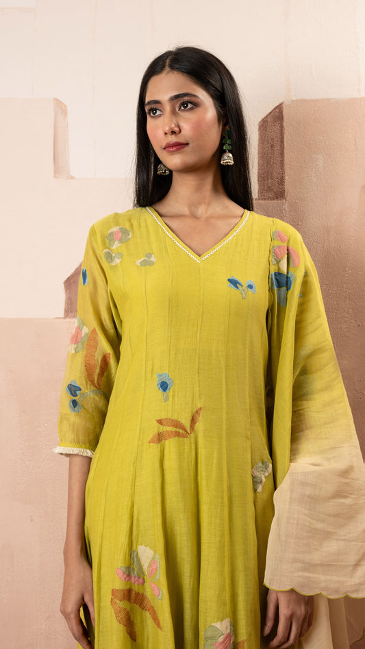 Frida Anarkali Set (Yellow Green)