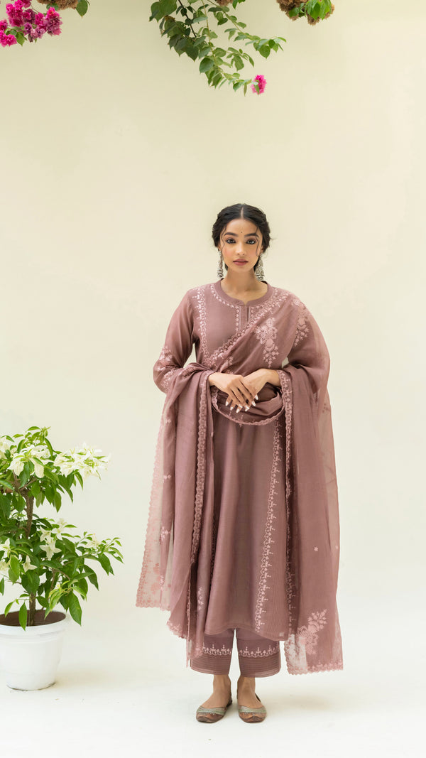 Parchhai Kurta Set (Chestnut Brown)