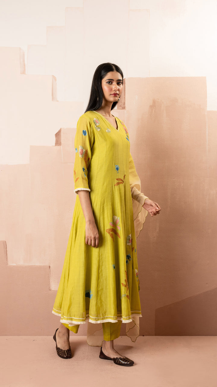 Frida Anarkali Set (Yellow Green)