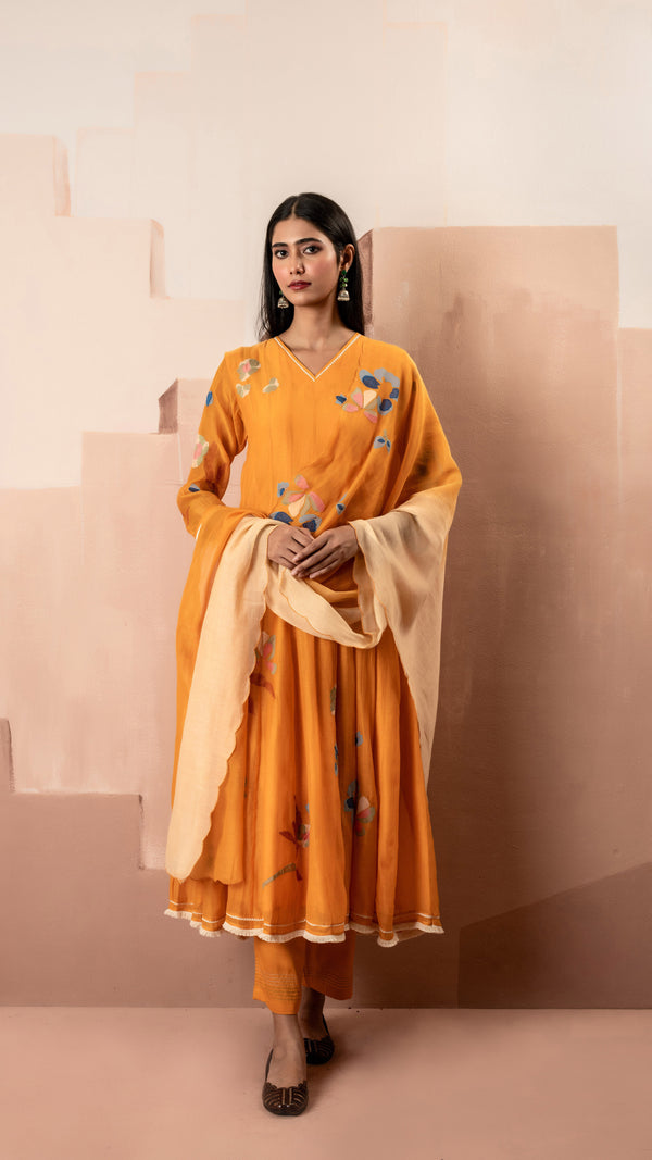 Frida Anarkali Set (Orange)