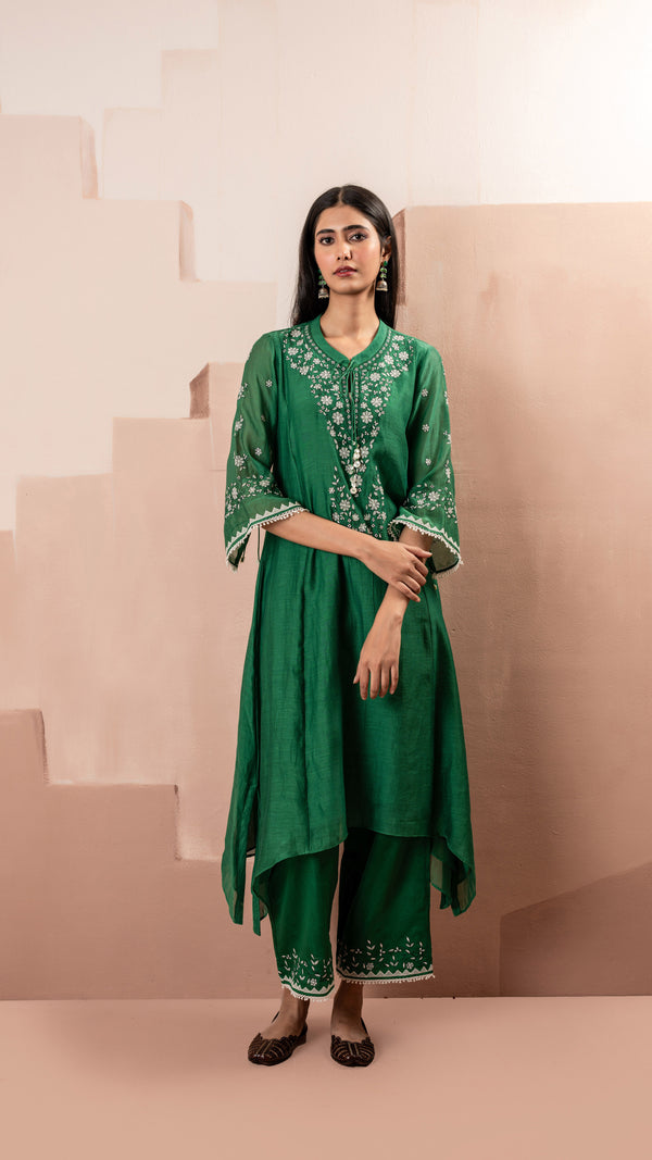 Alaya A-line Kurta Set (Dark Green)