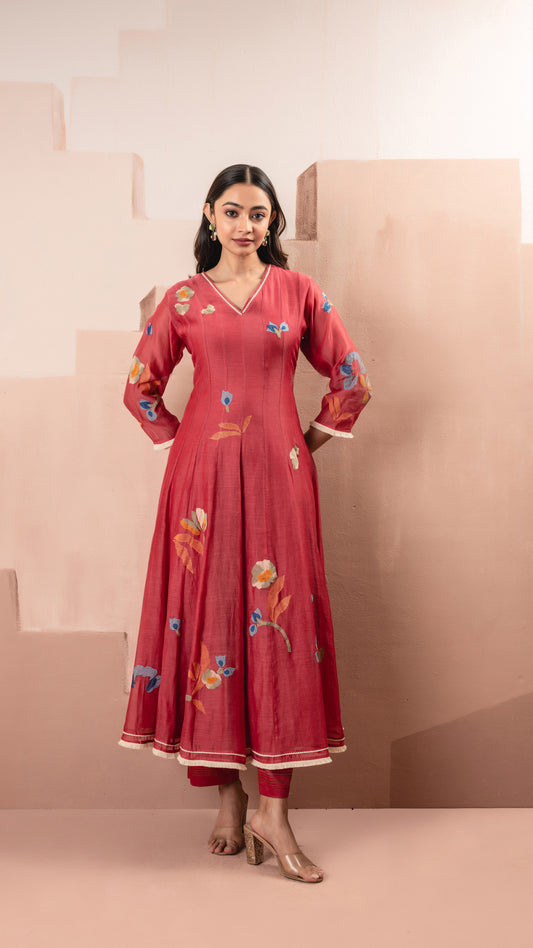 Frida Anarkali Set (Berry Red)