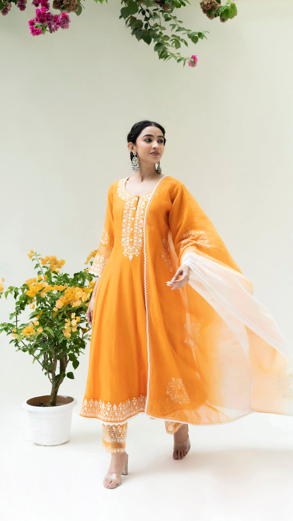 Parchhai Anarkali Set (Burnt Orange)