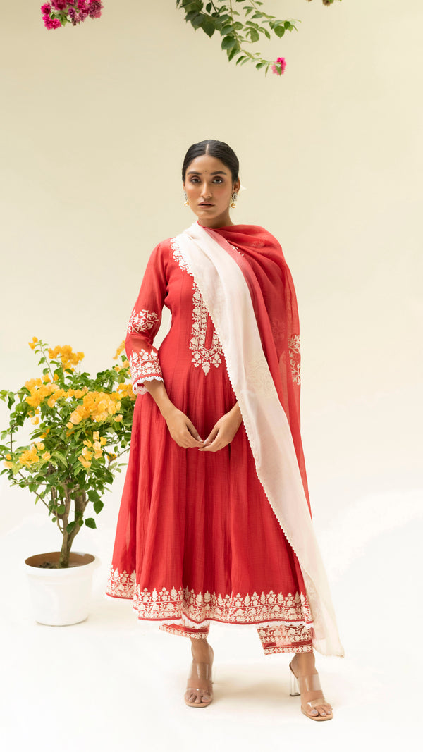 Parchhai Anarkali Set (Berry Red)