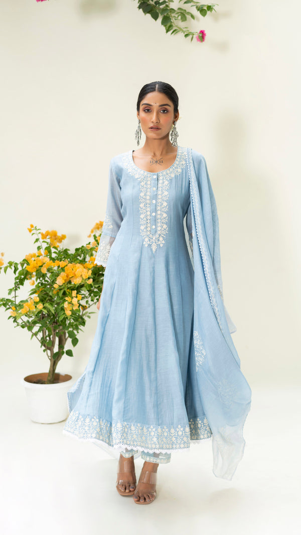 Parchhai Anarkali Set (Iceberg Blue)