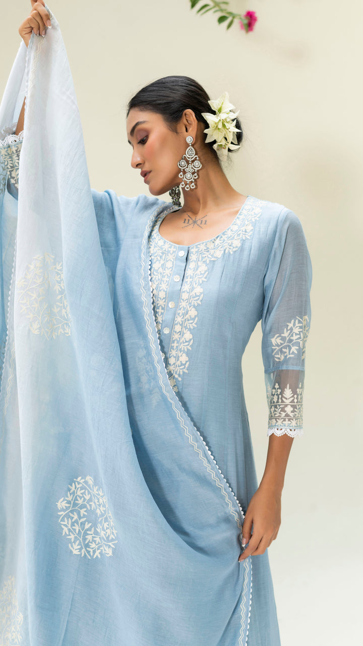 Parchhai Anarkali Set (Iceberg Blue)