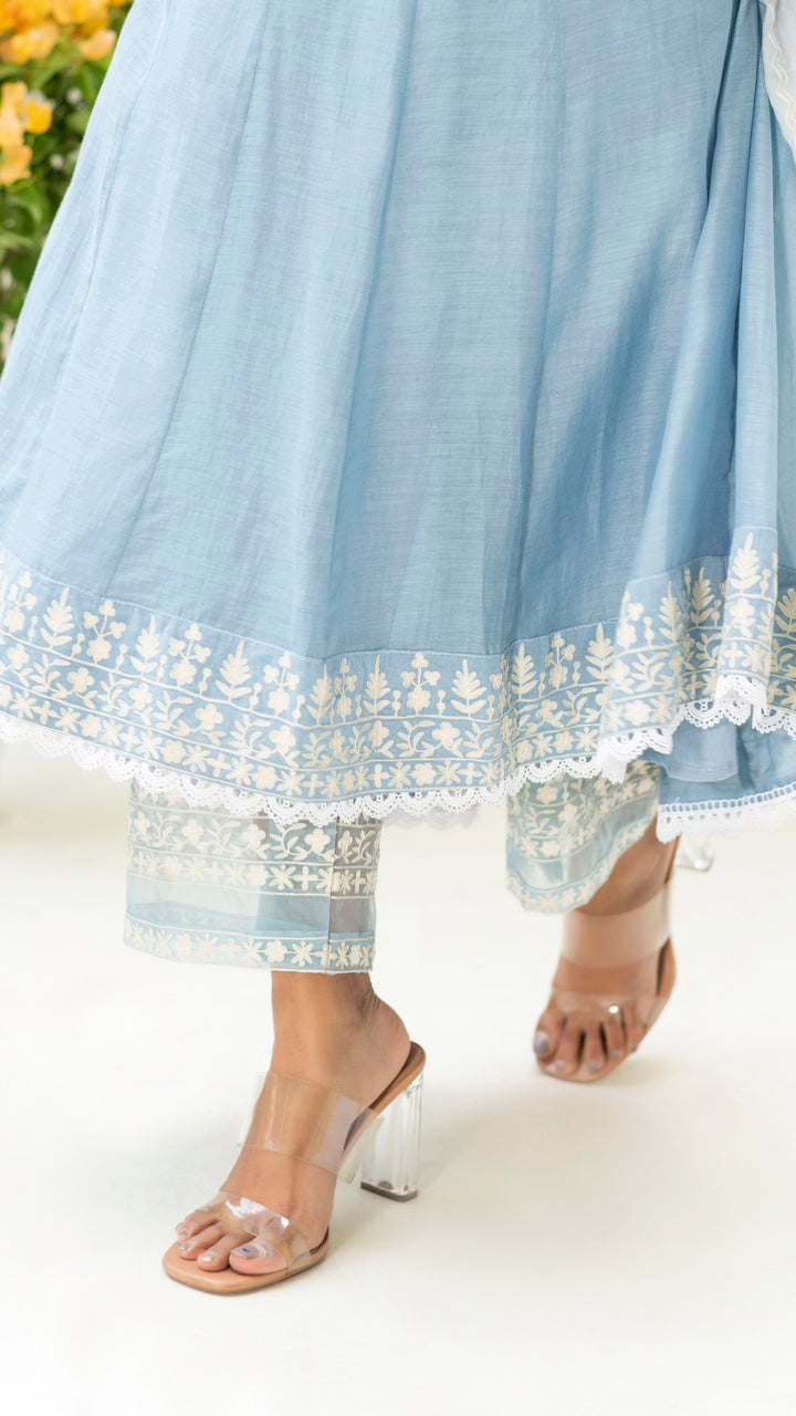 Parchhai Anarkali Set (Iceberg Blue)