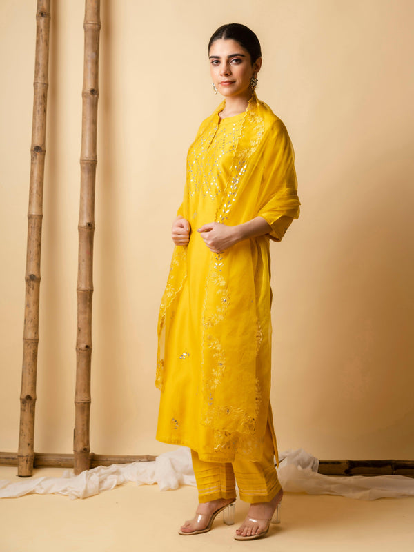 AM Jahangir Gota Kurta Set (Mustard)