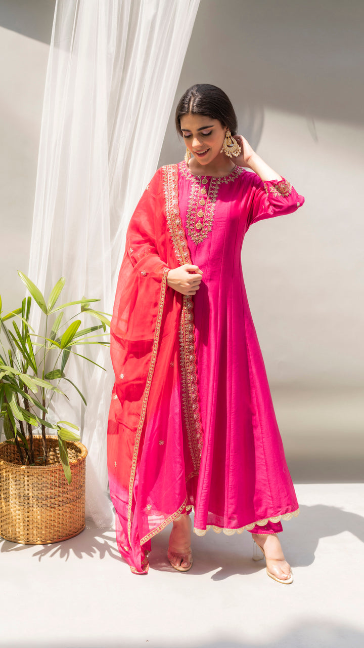 Dahliya Anarkali Set (Fuchsia)