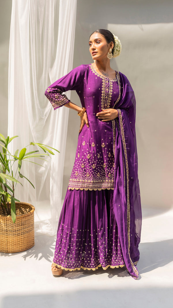 Gulmohar Sharara Set (Purple)