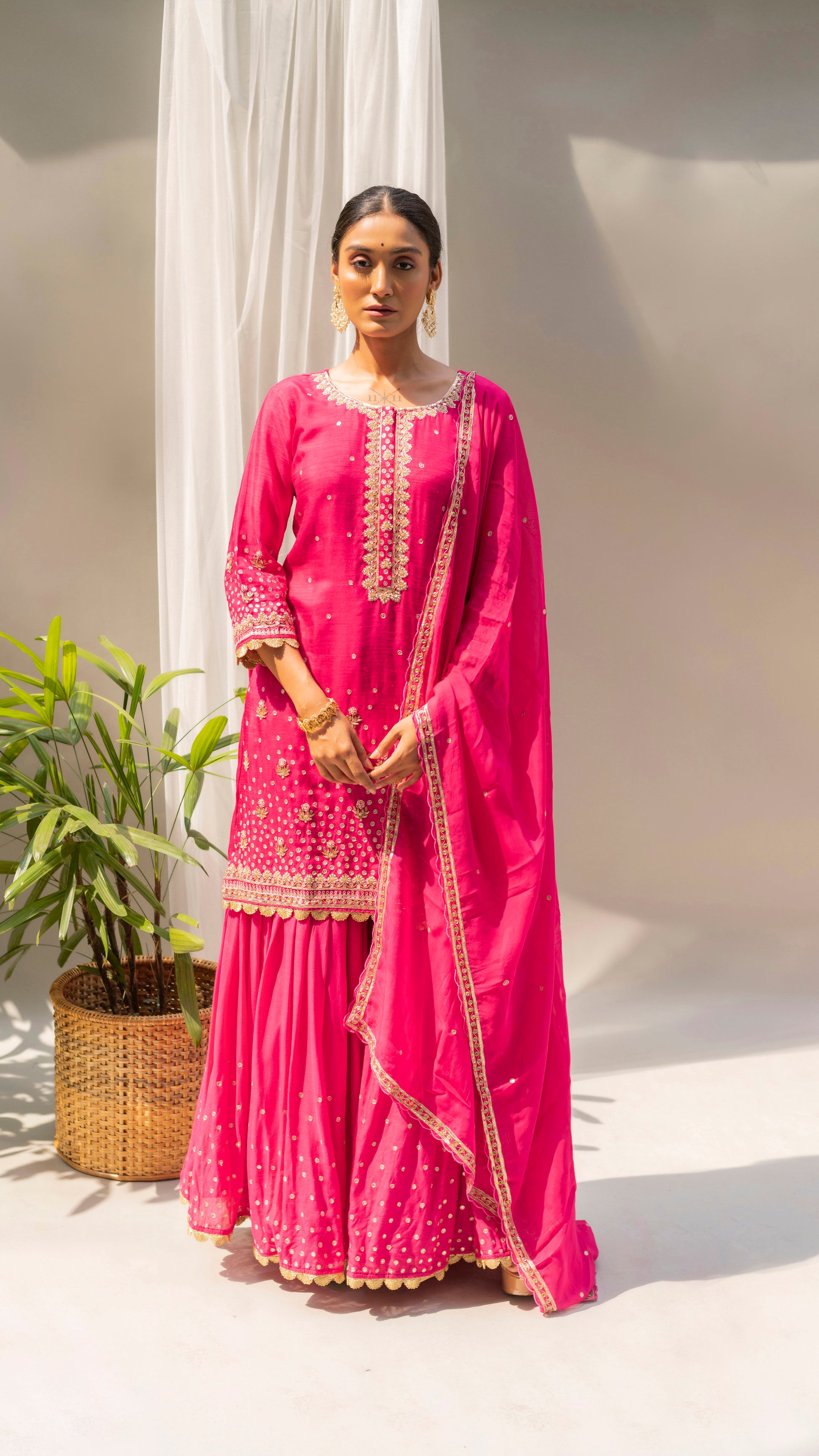 Gulmohar Sharara Set (Fuchsia)