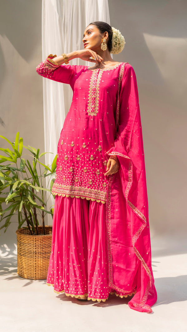 Gulmohar Sharara Set (Fuchsia)