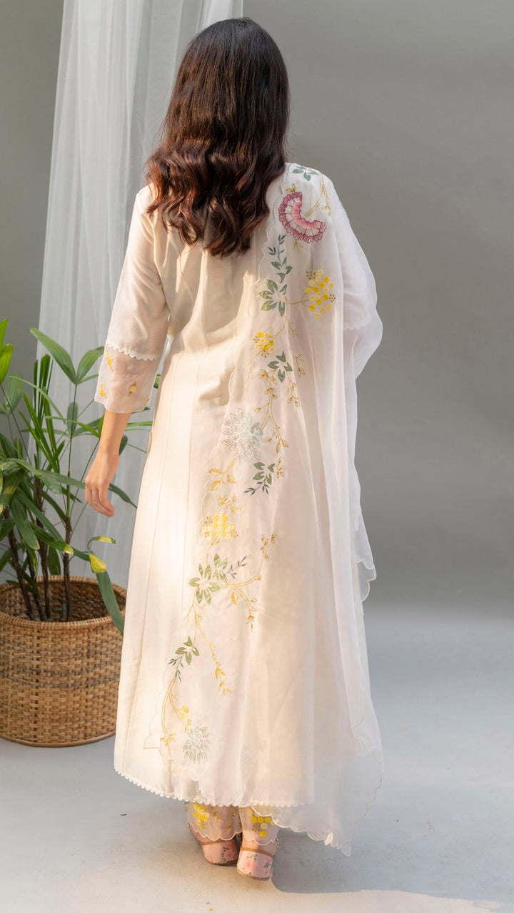 Seher A-line Kurta Set (Pearl White)