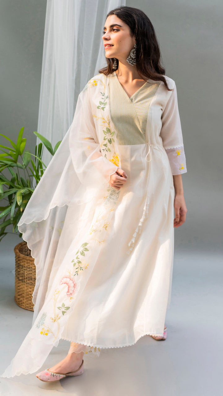 Seher A-line Kurta Set (Pearl White)