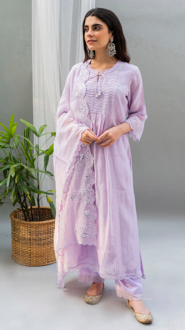 Saadgi A-line Kurta Set (Lavender)