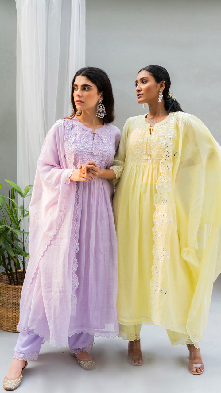 Saadgi A-line Kurta Set (Lemon)