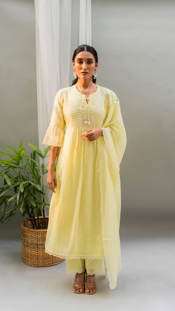 Saadgi A-line Kurta Set (Lemon)