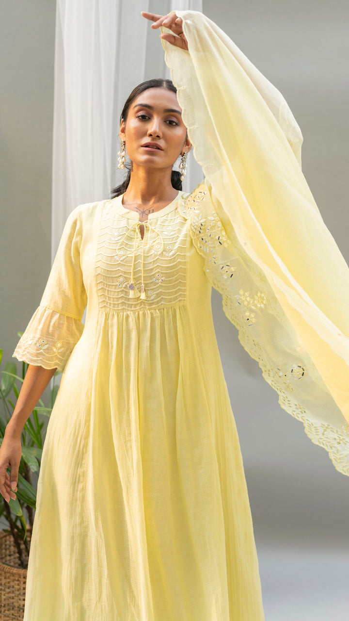 Saadgi A-line Kurta Set (Lemon)