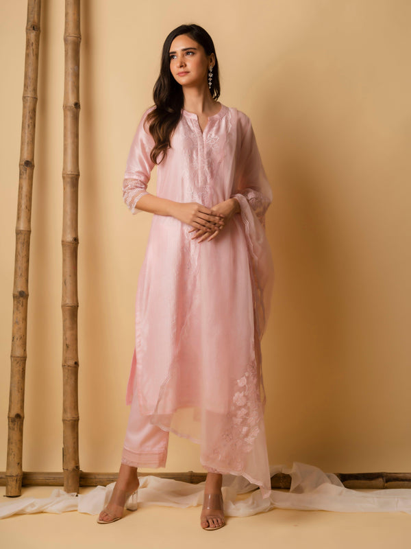 AM Applique Kurta Set (Blush Pink)