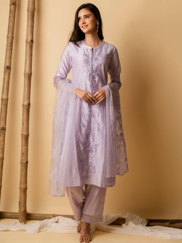 AM Applique Kurta Set (Lavender)